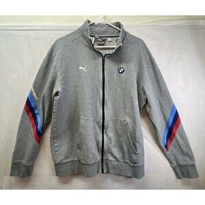 Puma BMW M Motorsport Track Jacket Mens Large Gray Full Zip Racing Stripes